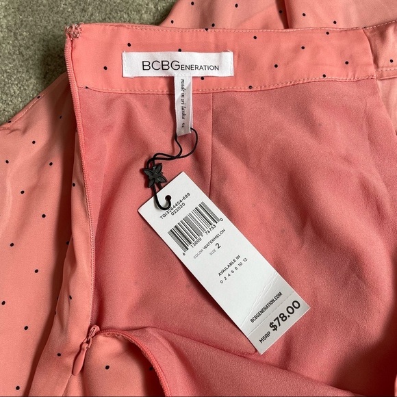 BCBGeneration Watermelon Pink Polka Dot Ruched Slip Asymmetric Skirt TQI3264454 - Picture 10 of 12